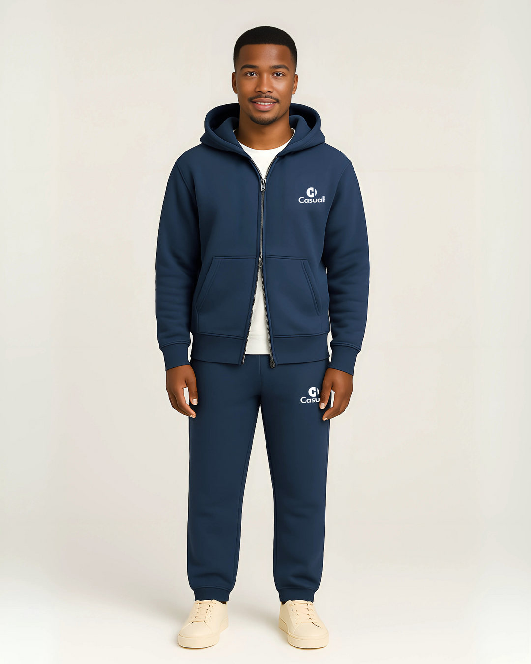 Drop Shoulder Zip Hoodie - Navy