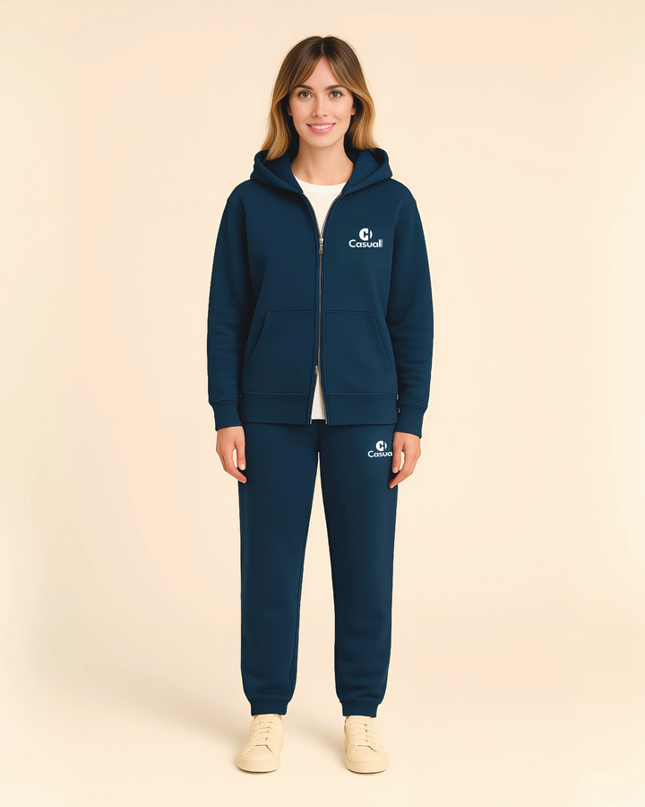 Drop Shoulder Zip Hoodie - Navy