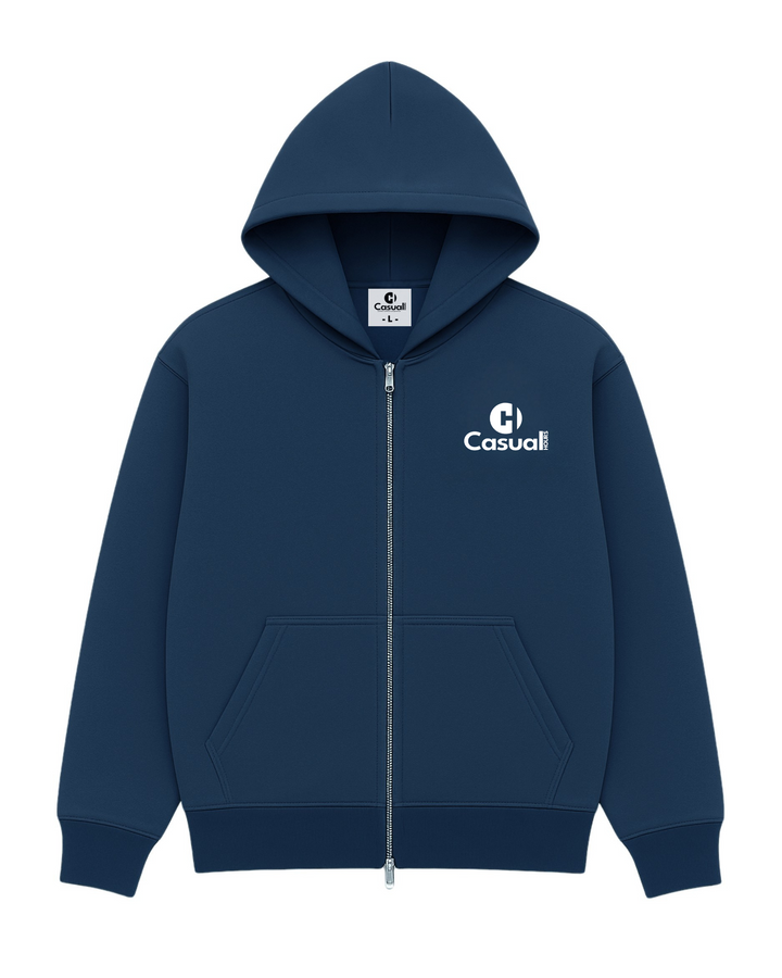 Drop Shoulder Zip Hoodie - Navy