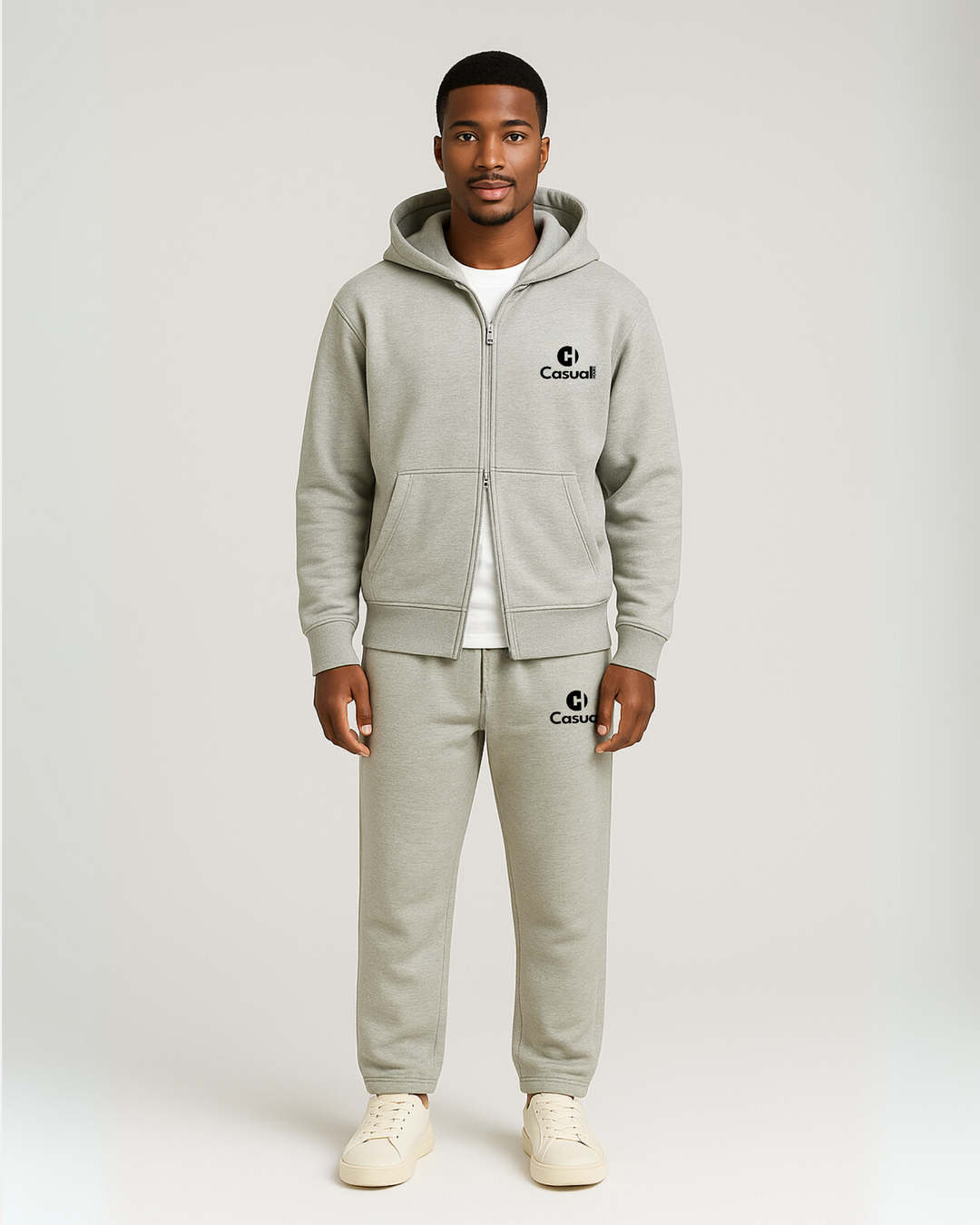 Drop Shoulder Zip Hoodie - Silver Fog