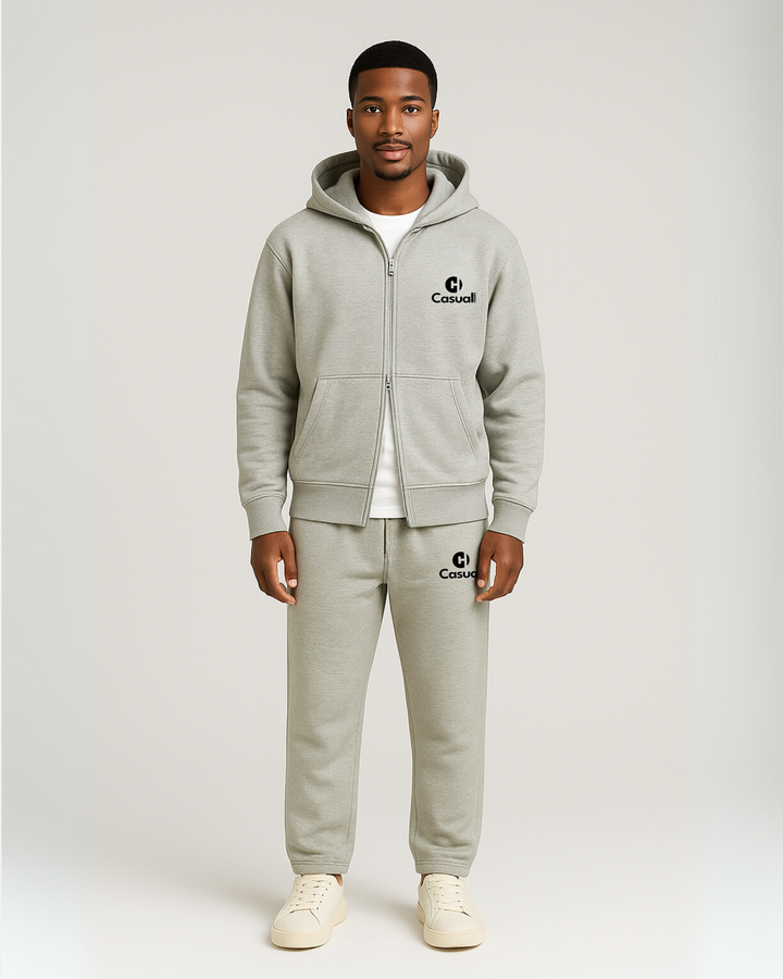 Drop Shoulder Zip Hoodie - Silver Fog