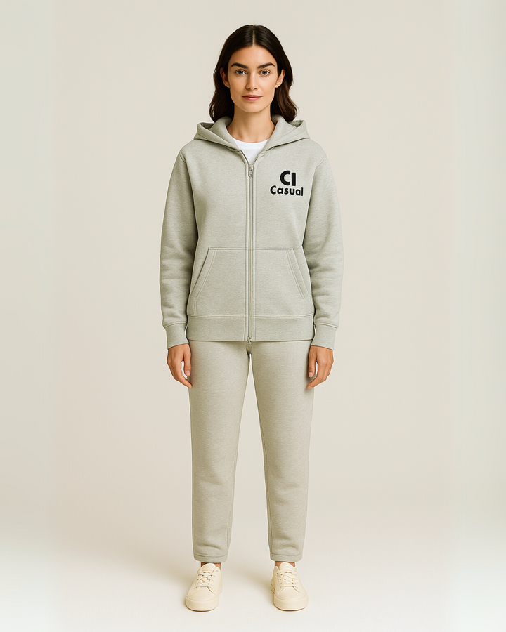 Drop Shoulder Zip Hoodie - Silver Fog