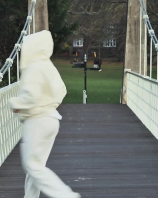 Drop Shoulder Zip Hoodie - Rice White