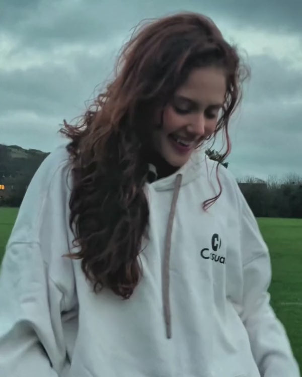 Premium White Cream Drop Shoulder Hoodie