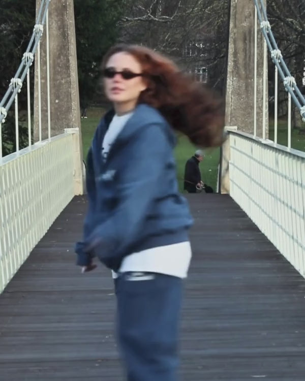 Drop Shoulder Zip Hoodie - Navy