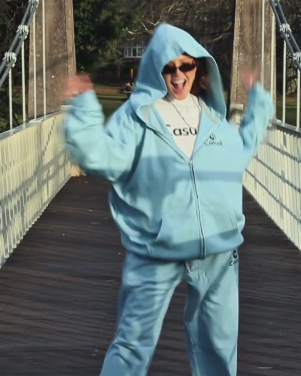 Drop Shoulder Zip Hoodie - Coastal Blue