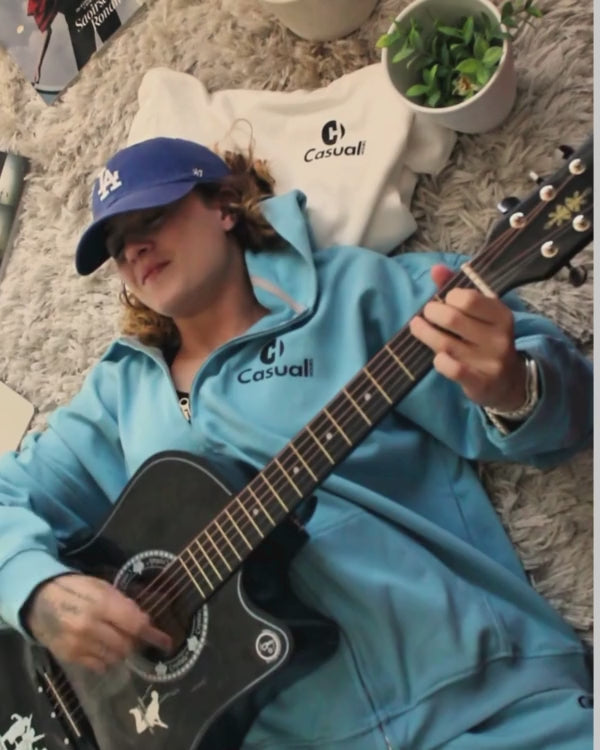 Drop Shoulder Zip Hoodie - Coastal Blue