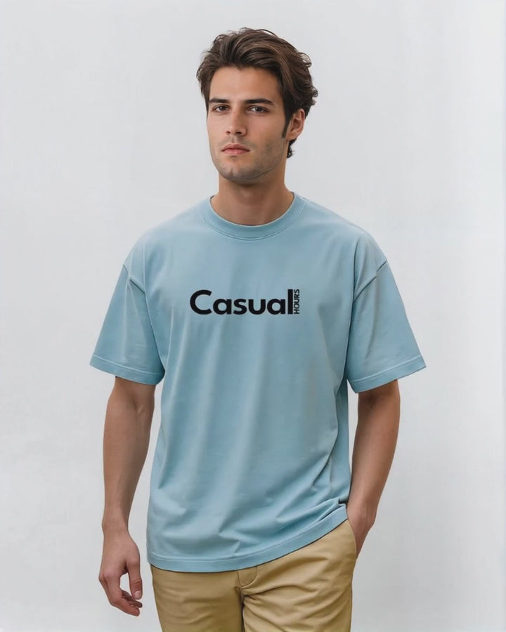 Drop Shoulder T - Shirt -Sky Blue
